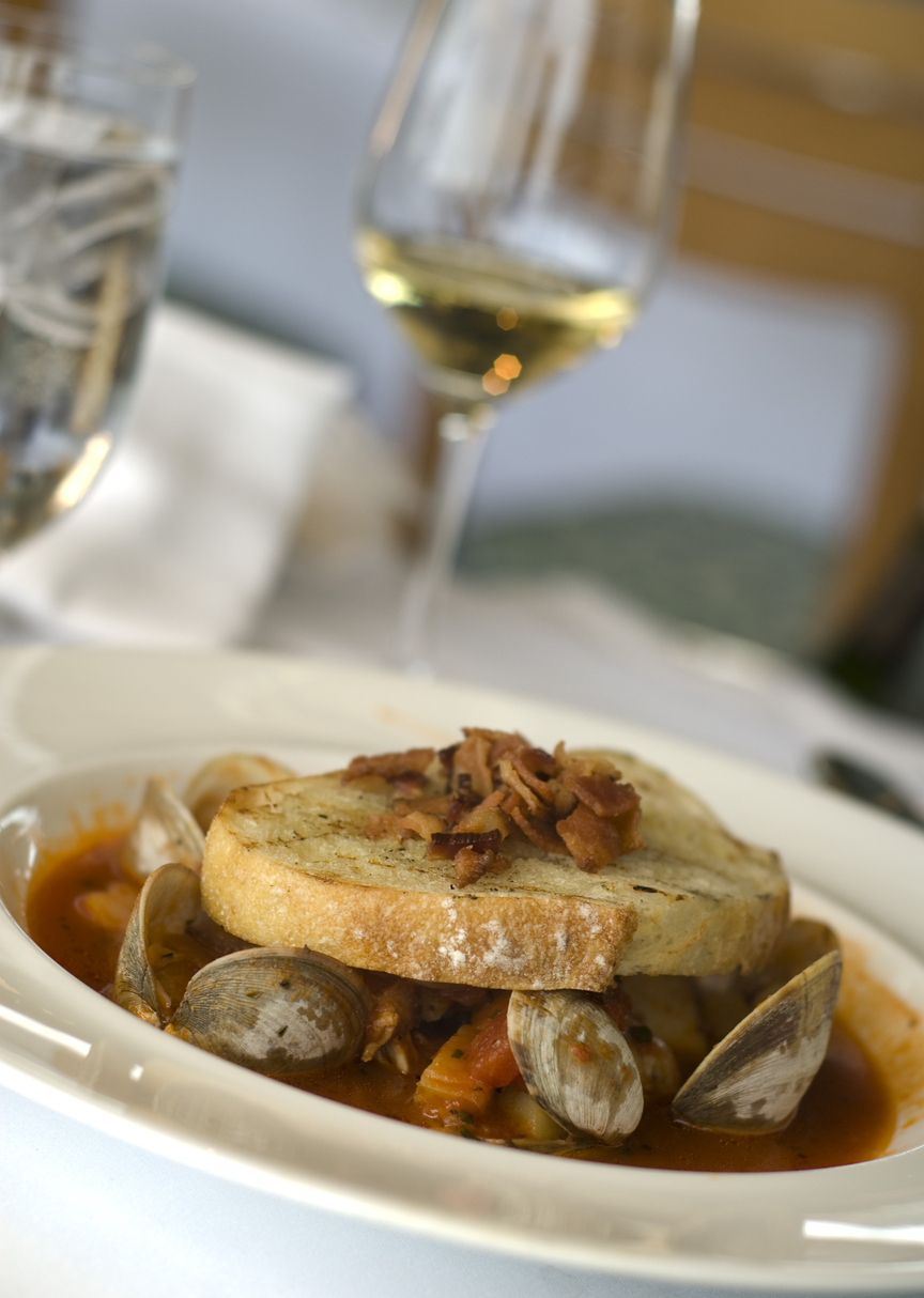 Bacon Topped Seafood, Bread atop Shellfish & Clams